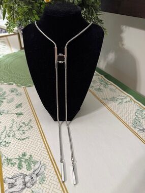 White House Black MarkeElegant Silver Lariat Necklace - Sleek Modern Drop Design